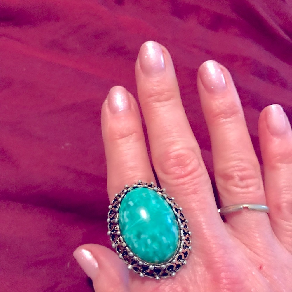 Large Turquoise Ring Adjustable Sizing Vintage - image 1